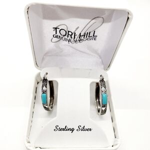 Tori Hill Marcasite Sterling Silver Hoops NIB